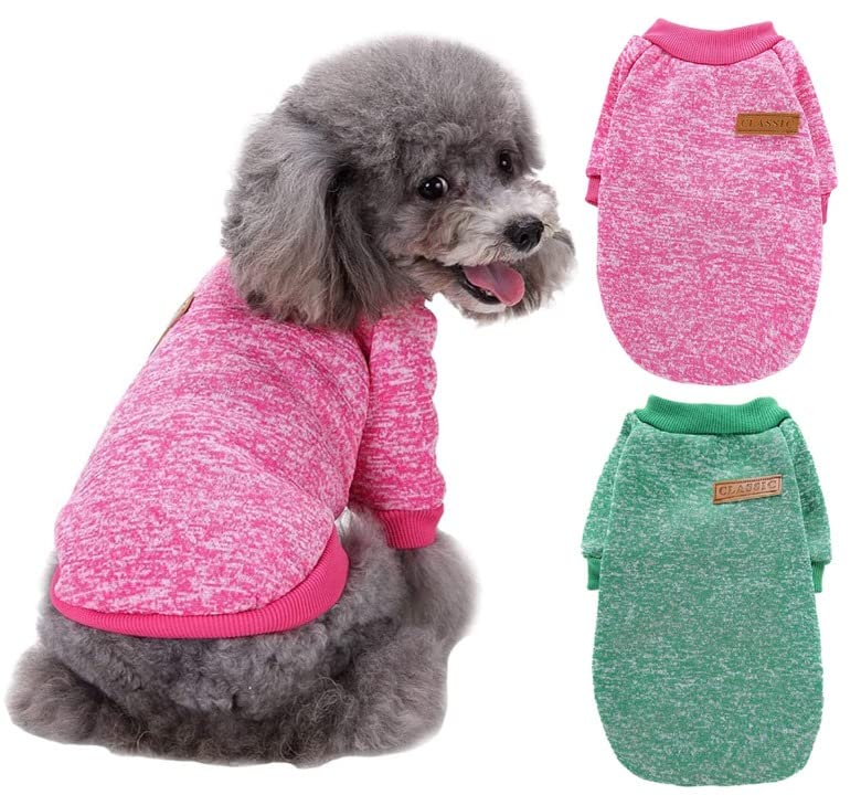 kutkutstyle T-Shirt KUTKUT Small Dog Warm Tshirt - 2Pack Pet Dog Classic Knitwear Sweater Soft Thickening Warm Pup Dogs Shirt Winter Puppy Kitten Sweater for Maltese, Shihtzu, Yorkii etc